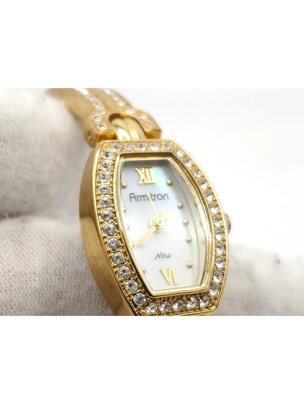 Armitron Now Quartz Watch Womens New Battery Gold Tone MOP Dial 16mm